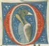 MANUSCRIPT LEAVES   FANTASTIC CREATURE.  Vellum leaf from Latin antiphonary with grotesque historiated initial.  Italy, circa 1320
